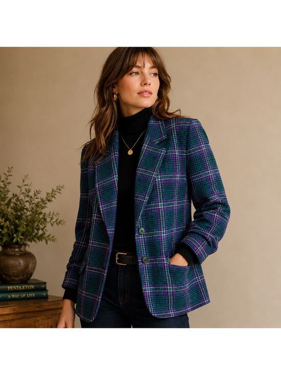 Pendleton Jackets & Blazers - Vintage Pendleton Wool Plaid Blazer USA Made Size 6 Teal Purple